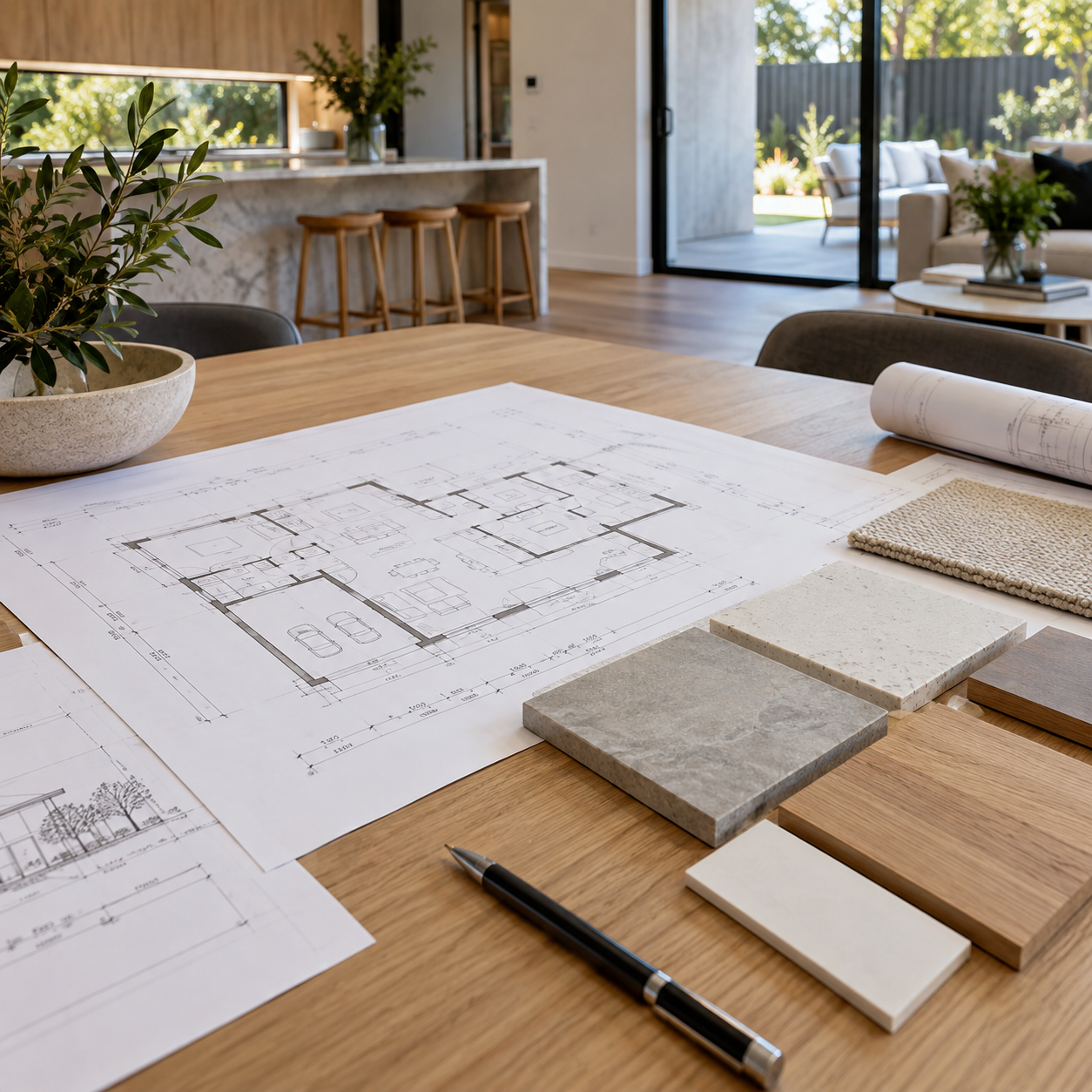 Illustrative project plans and building material samples