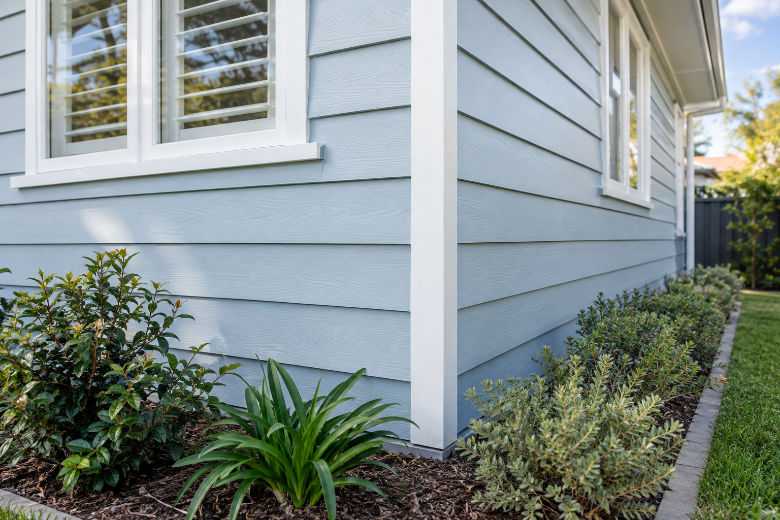Illustrative repaired and freshly finished weatherboard exterior
